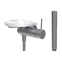 LAUFEN ADA Sprchová podomietková páková batéria pre 1-bodový Simibox, s ručnou sprchou a hadicou, vrátane poličky s otvorom, PVD nerez/mramor biely 505, HF506755505000