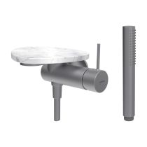 LAUFEN ADA Sprchová podomietková páková batéria pre 1-bodový Simibox, s ručnou sprchou a hadicou, vrátane poličky bez otvoru, PVD nerez/mramor biely 505, HF506755505060