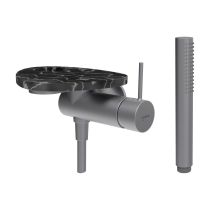 LAUFEN ADA Sprchová podomietková páková batéria pre 1-bodový Simibox, s ručnou sprchou a hadicou, vrátane poličky s otvorom, PVD nerez/mramor čierny 506, HF506755506000