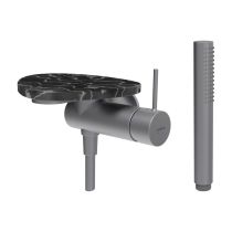 LAUFEN ADA Sprchová podomietková páková batéria pre 1-bodový Simibox, s ručnou sprchou a hadicou, vrátane poličky bez otvoru, PVD nerez/mramor čierny 506, HF506755506060