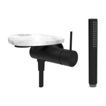 LAUFEN ADA Sprchová podomietková páková batéria pre 1-bodový Simibox, s ručnou sprchou a hadicou, vrátane poličky s otvorom, PVD čierna/mramor biely 515, HF506755515000