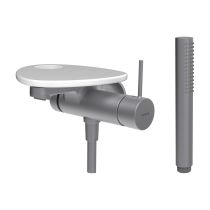 LAUFEN ADA Vaňová podomietková páková batéria pre 1-bodový Simibox, s ručnou sprchou a hadicou, vrátane poličky s otvorom, PVD nerez/biela lesklá 501, HF506765501000