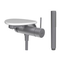 LAUFEN ADA Vaňová podomietková páková batéria pre 1-bodový Simibox, s ručnou sprchou a hadicou, vrátane poličky bez otvoru, PVD nerez/biela lesklá 501, HF506765501060