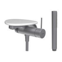 LAUFEN ADA Vaňová podomietková páková batéria pre 1-bodový Simibox, s ručnou sprchou a hadicou, vrátane poličky bez otvoru, PVD nerez/biela matná 502, HF506765502060