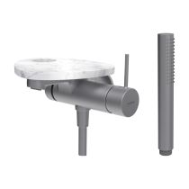 LAUFEN ADA Vaňová podomietková páková batéria pre 1-bodový Simibox, s ručnou sprchou a hadicou, vrátane poličky s otvorom, PVD nerez/mramor biely 505, HF506765505000