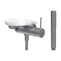 LAUFEN ADA Vaňová podomietková páková batéria pre 1-bodový Simibox, s ručnou sprchou a hadicou, vrátane poličky bez otvoru, PVD nerez/mramor biely 505, HF506765505060