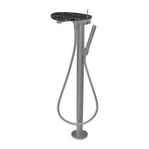 LAUFEN ADA Vaňová páková batéria, vrátane ručnej sprchy a hadice, montáž na podlahu, vrátane poličky s otvorom, PVD nerez/mramor čierny 506, HF506781506000