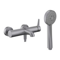 LAUFEN PURE Vaňová nástenná páková batéria, so sprchovou syntetickou hadicou 1600 mm a ručnou sprchou MyTwin100, PVD inox kartáčovaná oceľ 423, HF901760423600