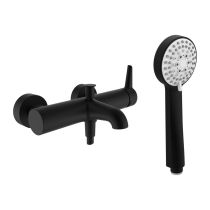 LAUFEN PURE Vaňová nástenná páková batéria, so sprchovou syntetickou hadicou 1600 mm a ručnou sprchou MyTwin100, PVD titán čierný mat 428, HF901760428600