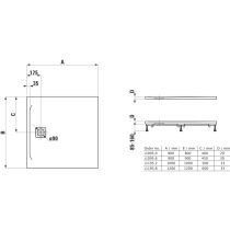LAUFEN LAUFEN PRO Sprchová vanička, štvorcová, s odtokom na boku, Marbond, 900x900x30 mm, Antracit 078, H2109560780001