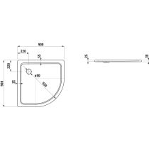 LAUFEN PLATINA Oceľová sprchová vanička štvrťkruh, rádius 550mm, 900x900x25 mm, Biela / protišmyková 600, H2150086000401