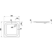 LAUFEN PLATINA Oceľová sprchová vanička, hrúbka 3,5 mm, 800x800x65 mm, Biela matná 757, H2150117570401