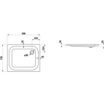 LAUFEN PLATINA Oceľová sprchová vanička, hrúbka 3,5 mm, 900x750x65 mm, Biela 000, H2150130000401