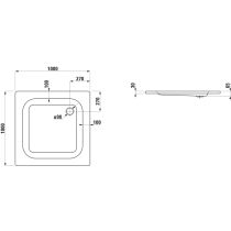 LAUFEN PLATINA Oceľová sprchová vanička, hrúbka 3,5 mm, 1000x1000x65 mm, Biela 000, H2150140000401