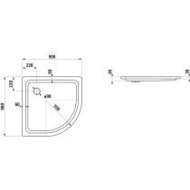 LAUFEN PLATINA Oceľová sprchová vanička štvrťkruh, rádius 550mm, 900x900x65 mm, Biela matná 757, H2150187570401