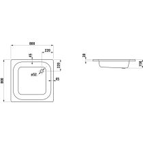 LAUFEN PLATINA Oceľová sprchová vanička, hrúbka 3,5 mm, 800x800x150 mm, Biela 000, H2150210000401