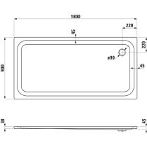 LAUFEN PLATINA Oceľov sprchová vanička, obdĺžniková, oceľ 3,5 mm, plochá (45 mm), 1800x900x45 mm, Biela matná 757, H2150377570401