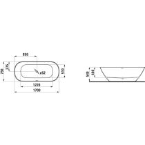 LAUFEN LUA Vaňa, samostatne stojaca, materiál Marbond, 1700x750x540 mm, H2200820680001