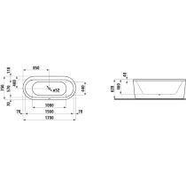 LAUFEN SOLUTIONS Oválna vaňa, voľne stojaca verzia, sanitárny akrylát, 1700x750x620 mm, H2225120000001