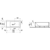 LAUFEN Kartell LAUFEN Vaňa, vstavaná verzia, materiál Sentec, pravý roh, s plochou pre armatúru, s prepadom na čelnej strane, s nohami, 1700x860x440 mm, H2233310006161