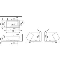 LAUFEN Kartell LAUFEN Vaňa, voľne stojaca, materiál Sentec, s plochou pre armatúru, s prepadom na čelnej strane, s Hubsystémom, 1700x860x440 mm, H2233320006161