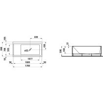 LAUFEN Kartell LAUFEN Vaňa, materiál Sentec, pravý roh, s L-panelom ľavým, s plochou pre armatúru, s prepadom na čelnej strane, s nohami, 1700x860x440 mm, H2233350006161