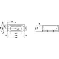 LAUFEN SOLUTIONS Obdĺžniková vaňa s L-panelom ľavá, s konštrukciou, sanitárny akrylát, 1700x750x620 mm, H2235350000001