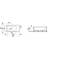 LAUFEN Kartell LAUFEN Vaňa, vstavaná verzia, materiál Sentec, ľavý roh, s plochou pre armatúru, s prepadom na čelnej strane, s nohami, 1700x860x440 mm, H2243310006161