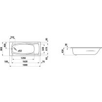 LAUFEN PALLADIUM Oceľová vaňa, hrúbka 3 mm, s protihlukovou izoláciou, objem 165 l, 1800x800x430 mm, H2251006000401