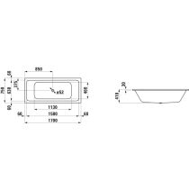 LAUFEN LAUFEN PRO S Oceľová vaňa, vstavaná verzia, obdľžniková, s protihlukovými podložkami spĺňajúcimi normu DIN 4109, 1700x750x575 mm, H2261800000401