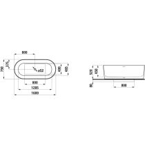 LAUFEN VAL Vaňa voľne stojaca, materiál Sentec, intogrovaný prepad, nohy k vani, 1600x750x520 mm, H2302820000001