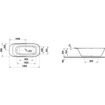 LAUFEN INO Vaňa voľne stojaca, materiál Sentec, intogrovaný prepad, podhlavník a nohy k vani, 1800x800x520 mm, H2303020000001