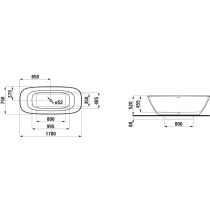 LAUFEN INO Vaňa voľne stojaca, materiál Sentec, intogrovaný prepad, nohy k vani, 1700x750x520 mm, H2313020000001