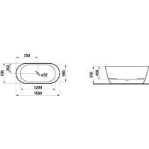 LAUFEN LAUFEN PRO Vaňa, samostatne stojaca, materiál Marbond, 1500x700x590 mm, H2439520640001