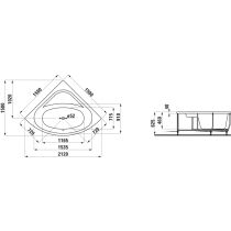 LAUFEN SOLUTIONS Rohová vaňa, s konštrukciou, a čelným panelom, sanitárny akrylát, 1500x1500x620 mm, H2445070000001