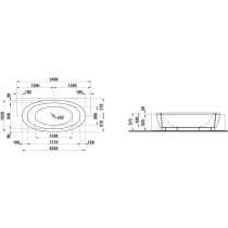 LAUFEN ILBAGNOALESSI Vaňa, polozápustná, s polovičným panelom, sanitárny akrylát, 2030x1020x460 mm, H2449700006951