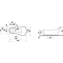 LAUFEN PALOMBA COLLECTION Voľne stojaca vaňa z materiálu solid surface, so skrytým priepadom, vrátane click-clack odpadu, 1800x890x540 mm, H2458020006051
