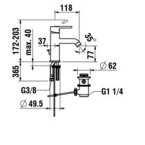 LAUFEN LUA Umývadlová stojančeková páková batéria s výtokom 118 mm, kartuša Eco+, prietok 5,7 l/min, s automatickým výpustom, Chróm 004, H3110810041141