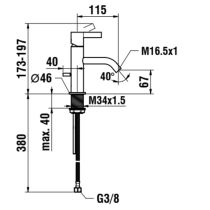 LAUFEN Kartell LAUFEN Umývadlová páková batéria, pevný výtok 115 mm, prietok 5,3 l/min, s ovládaním tiahla automatického výpustu, bez automatického výpustu, Chróm 004, H3113310041031