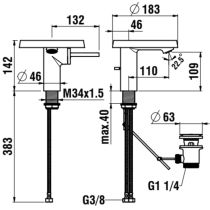 LAUFEN Kartell LAUFEN Umývadlová páková batéria (tanier), s výtokom 11 cm, prietok 5,7 l/min, vr. 1 plastového disku vo vyhotovení transparent, s automatickou výpusťou, Chróm 004, H3113310041111