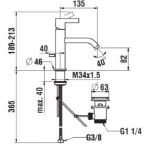 LAUFEN Kartell LAUFEN Umývadlová páková batéria, pevný výtok 135 mm, prietok 5,3 l/min s automatickým výpustom, Chróm 004, H3113310041211