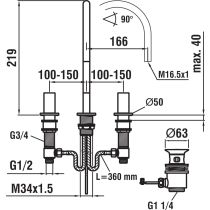 LAUFEN Kartell LAUFEN Umývadlová 3 - otvorová batéria, otočné ramienko 16,5 cm, prietok 5,7 l/min, s automatickou výpusťou, Chróm 004, H3123330042211