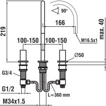 LAUFEN Kartell LAUFEN Umývadlová 3 - otvorová batéria, otočné ramienko 16,5 cm, prietok 5,7 l/min, ovládanie automatickej výpusti, bez automatickej výpusti, Chróm 004, H3123330042231