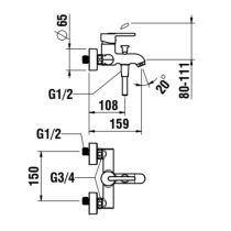 LAUFEN LUA Vaňová nástenná páková batéria, s ručnou sprchou 80 mm, 1 funkcia a syntetickou sprchovou hadicou 1600 mm, PVD titán čierný mat, PVD Titán čierný matný 081, H3210810811311