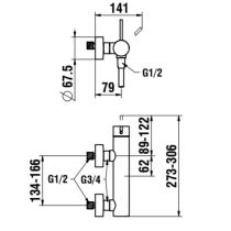 LAUFEN Kartell LAUFEN Sprchová batéria 150 mm kompletná s pripojovacími excentrami, syntetickou sprchovou hadicou 1800 mm a dvojitým držadlom ručnej sprchy, PVD Zlatá lesklá 001, H3313370011411