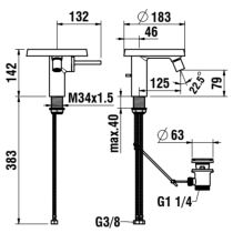 LAUFEN Kartell LAUFEN Bidetová páková batéria (tanier), prietok 5,7 l/min vr. 1 plastového disku vo vyhotovení transparent, s automatickou výpusťou, Chróm 004, H3413310041111