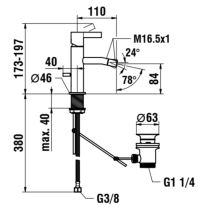 LAUFEN Kartell LAUFEN Bidetová stojančeková batéria, pevný výtok 110 mm, s automatickou výpusťou, PVD kartáčovaná nerezová oceľ 090, H3413310901011