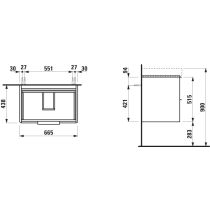 LAUFEN BASE Skrinka pod umývadlo, 2 zásuvky, pre umývadlo H810967, 665x440x530 mm, Biela lesklá 261, H4023321102611