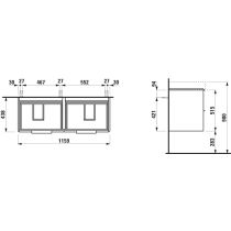 LAUFEN BASE Skrinka pod umývadlo, 4 zásuvky, pre umývadlo H814966, 1160x440x530 mm, Biela matná 260, H4024941102601