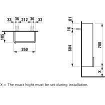 LAUFEN BASE Stredná skrinka, pánty dvierok vpravo (bočnice korpusu s rádiusom), 350x185x700 mm, Tmavohnedý brest 263, H4026021102631